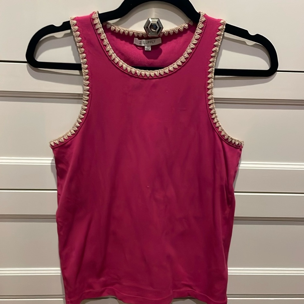 Z Supply Pink Tank Top with Cream Trim